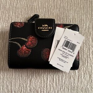 COACH Black Cherry Sequin Medium Corner Zip Wallet NWT